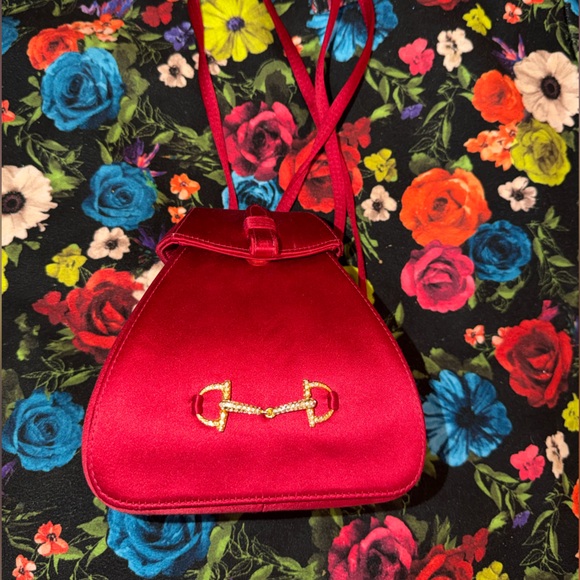 Gucci Vintage Red Satin Rhinestone Horsebit Mini Backpack main image 6
